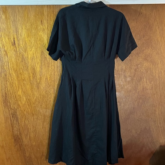 H by HALSTON Linen-Blend Black Button-Front Midi Dress Sz 6 - Picture 2 of 4